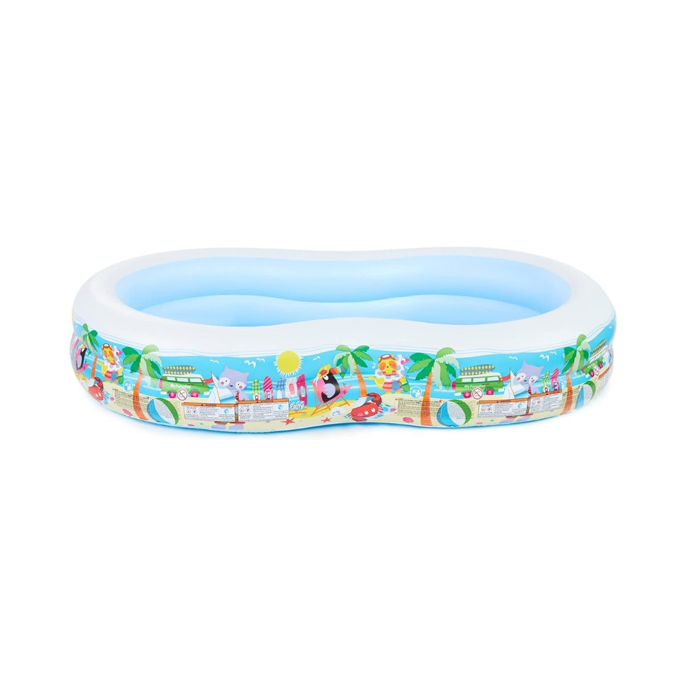 Intex 8.5ft x 5.25ft x 18in Swim Center Paradise Seaside Inflatable Kiddie Pool with Drain Plug for Quick and Easy Clean Up